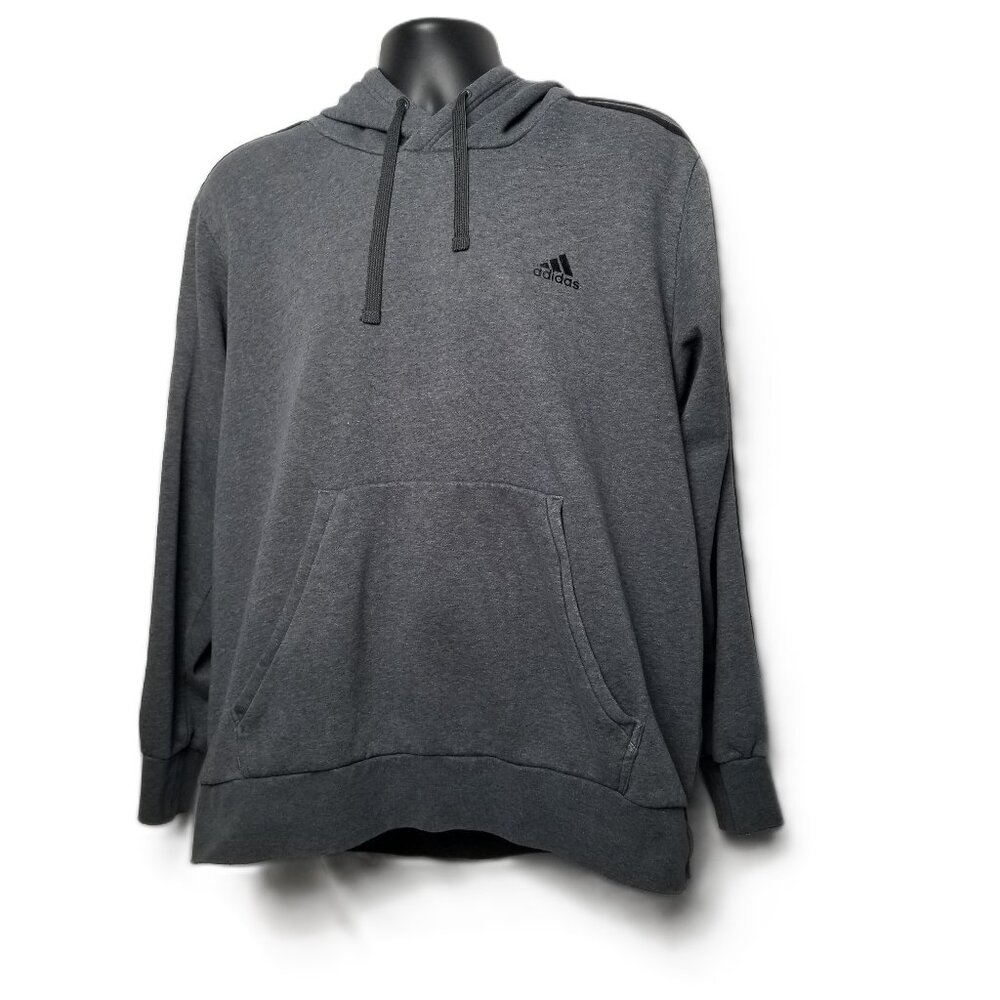 Adidas Gray Pullover Hoodie XL Small Logo Athletic Fleece Kangaroo Pocket